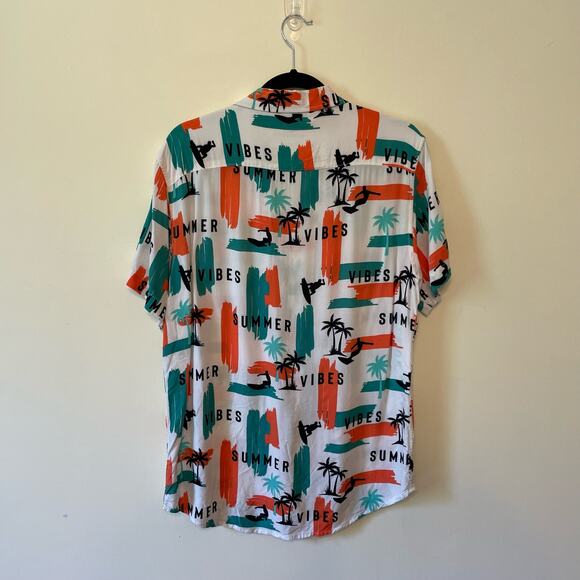 Vacay Spirit L white casual button down short sleeve t-shirt tropical summer - Picture 5 of 7